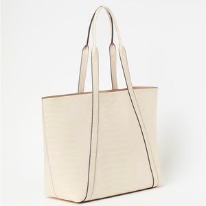 Cream/Crocodile-patterned tote bag